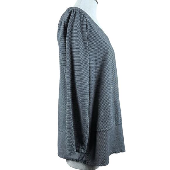 Women's Pure Jill Blk White Striped Asymmetrical Tunic Long Sleeve Cotton Top PL - Picture 4 of 9